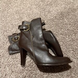 Coach Nancie Brown Leather Buckled Heeled Boots , size 9